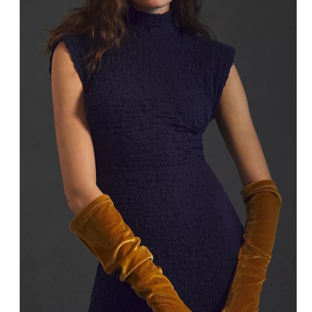 Sabina Musayev Revolve Nofit Blue Mock-Neck Unlined Textured Midi Dress Medium - Picture 6 of 16